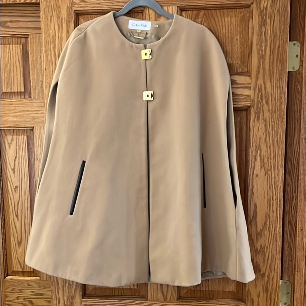 Calvin Klein Tan Wool Cape Jacket